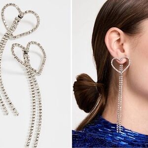 SHASHI Silver Rhinestone Heart Drop Earrings